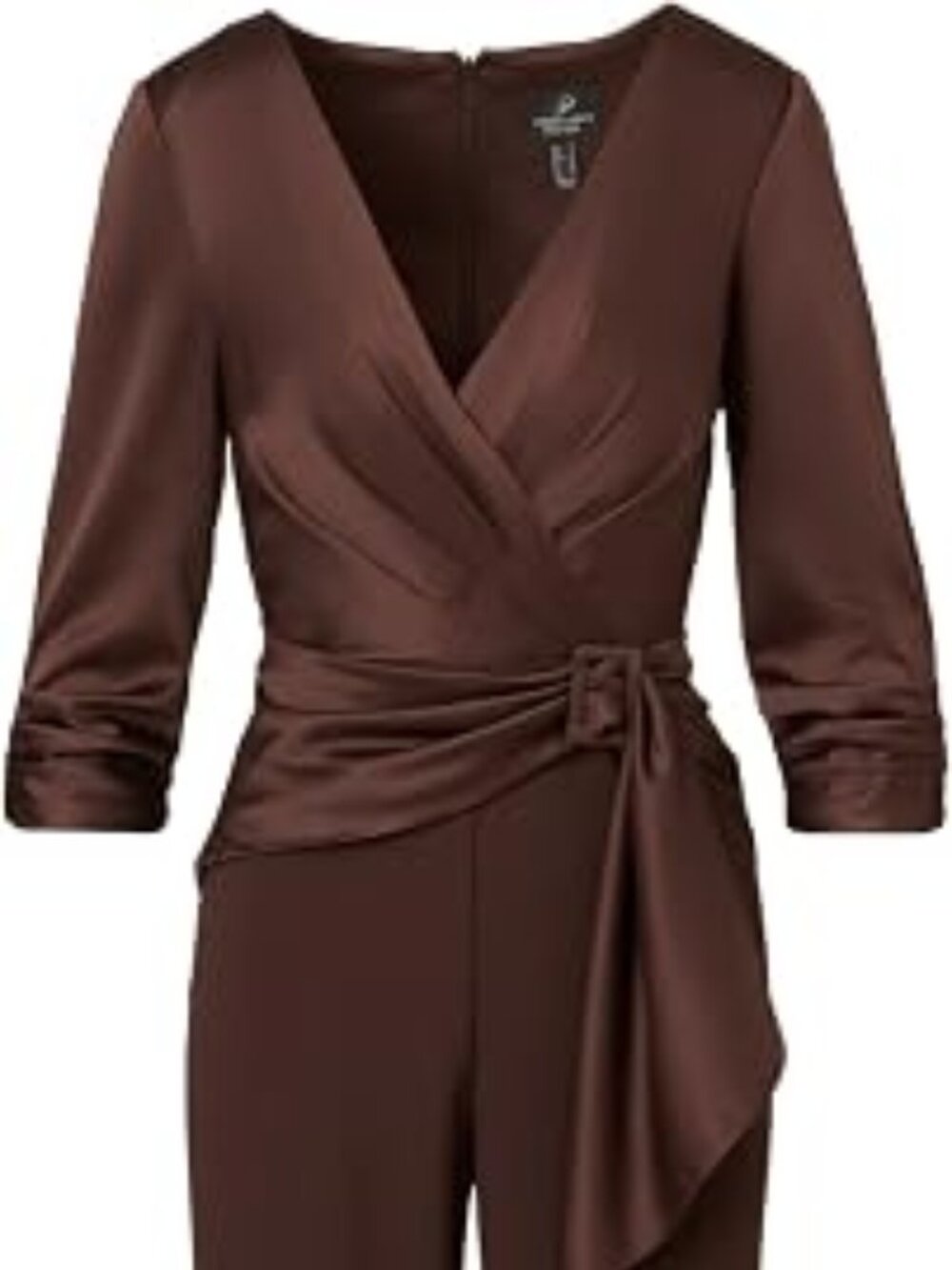 Adrianna Papell BROWN jumsuit Stretch Crepe Surplice V-Neck 3/4 Sleeve size 6